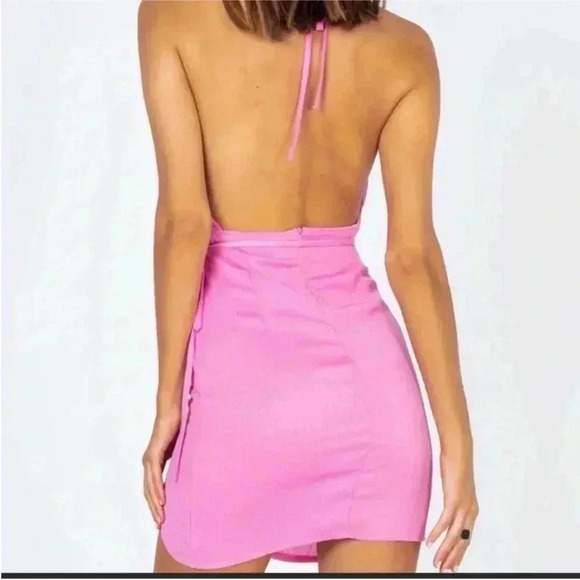 Ensley Mini Princess Polly Dress SIZE 4 Bubblegum Pink Sheer Wrap Asymmetrical - Picture 5 of 14